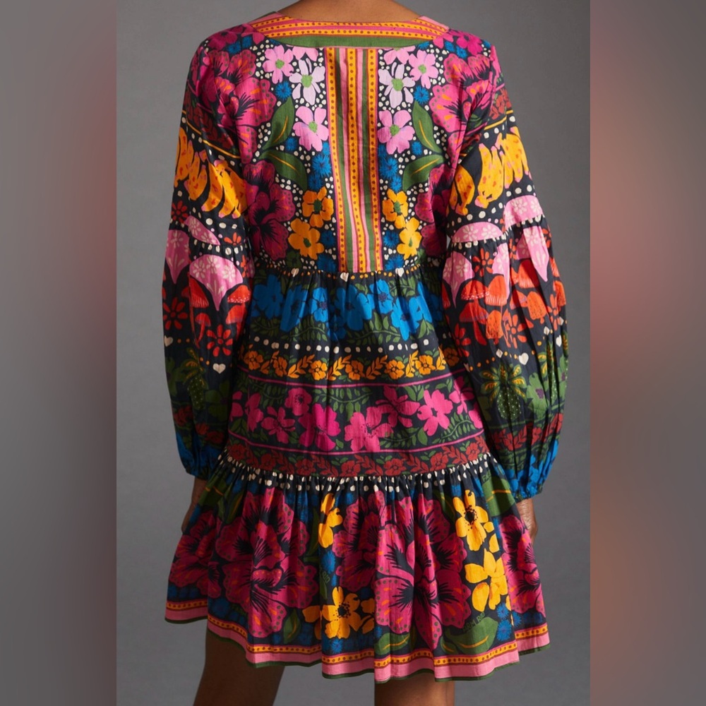 Farm Rio for Anthropologie Bright Floral Tunic Mini Dress Size Small Retail $190 - Picture 3 of 16